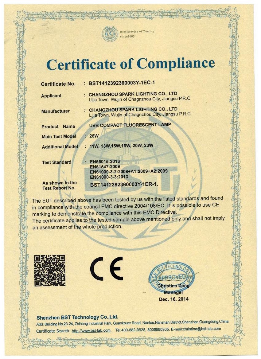 UVB COMPACT FLUORESCENT LAMP CE