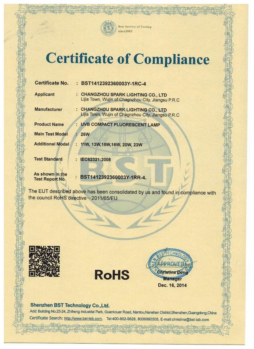 UVB COMPACT FLUORESCENT LAMP RoHS